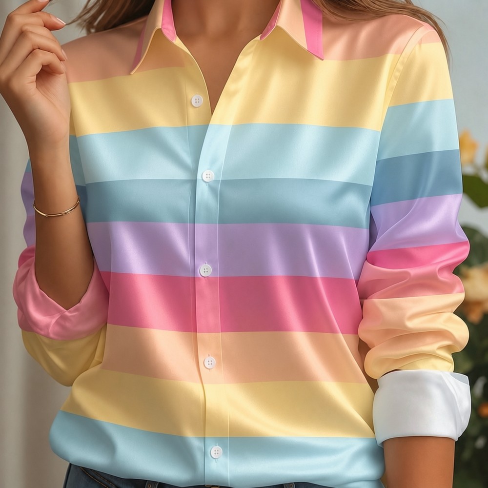 Women'S Fashion Trends - Женская атласная блузка с отложным воротником,