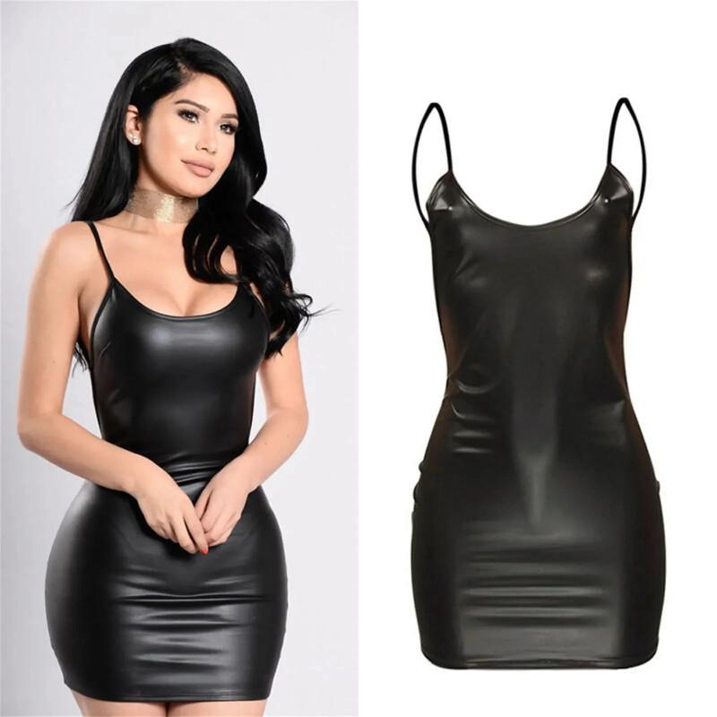 Bodycon Dress Women - Хит продаж: черное платье-комбинация из искусственной