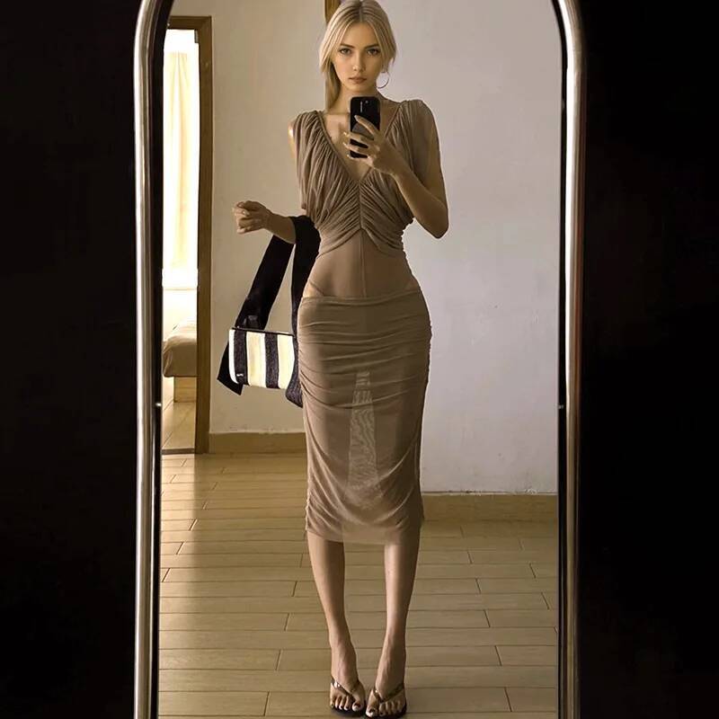 Ruched Dress Mini - Французское шифоновое платье, женское летнее облегающее