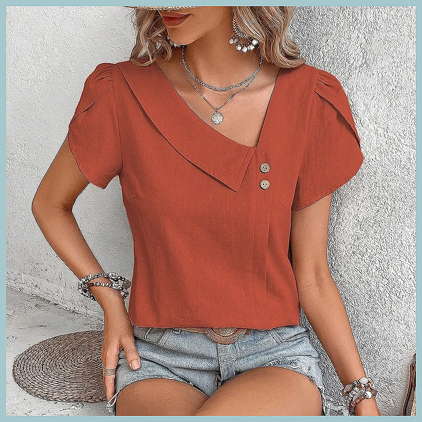 Women'S Fashion Tops - Летняя винтажная однотонная блузка для женщин