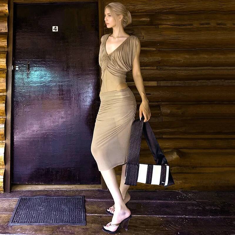 Французское шифоновое платье,  – обзор и цена Ruched Dress Mini